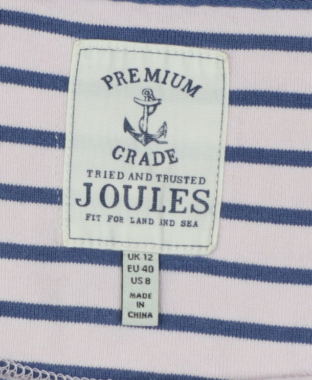 Joules Women Pink Blue UK 12 Basic Striped Cotton Long Sleeve T-Shirt
