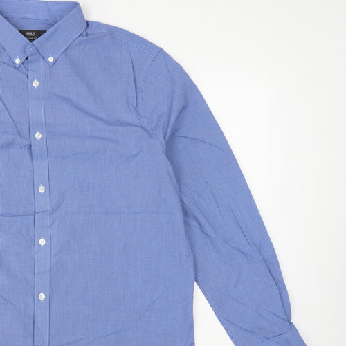 Marks and Spencer Men Blue Gingham 16.5 Regular Fit Formal Shirt