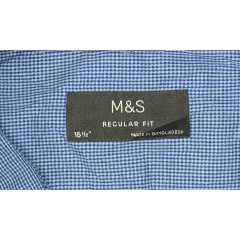Marks and Spencer Men Blue Gingham 16.5 Regular Fit Formal Shirt