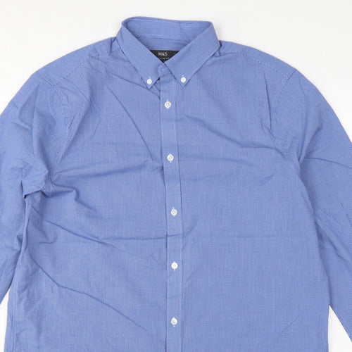 Marks and Spencer Men Blue Gingham 16.5 Regular Fit Formal Shirt