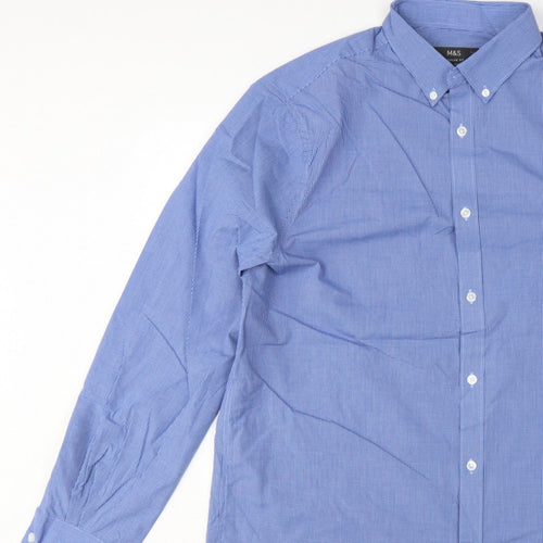 Marks and Spencer Men Blue Gingham 16.5 Regular Fit Formal Shirt