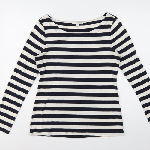 Banana Republic Women Blue Ivory L Striped Boat Neck Jersey T-Shirt