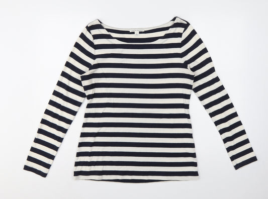 Banana Republic Women Blue Ivory L Striped Boat Neck Jersey T-Shirt