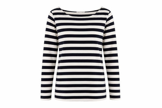 Banana Republic Women Blue Ivory L Striped Boat Neck Jersey T-Shirt