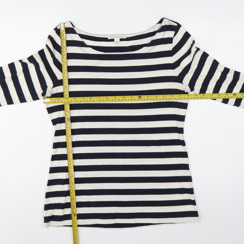 Banana Republic Women Blue Ivory L Striped Boat Neck Jersey T-Shirt