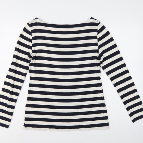 Banana Republic Women Blue Ivory L Striped Boat Neck Jersey T-Shirt