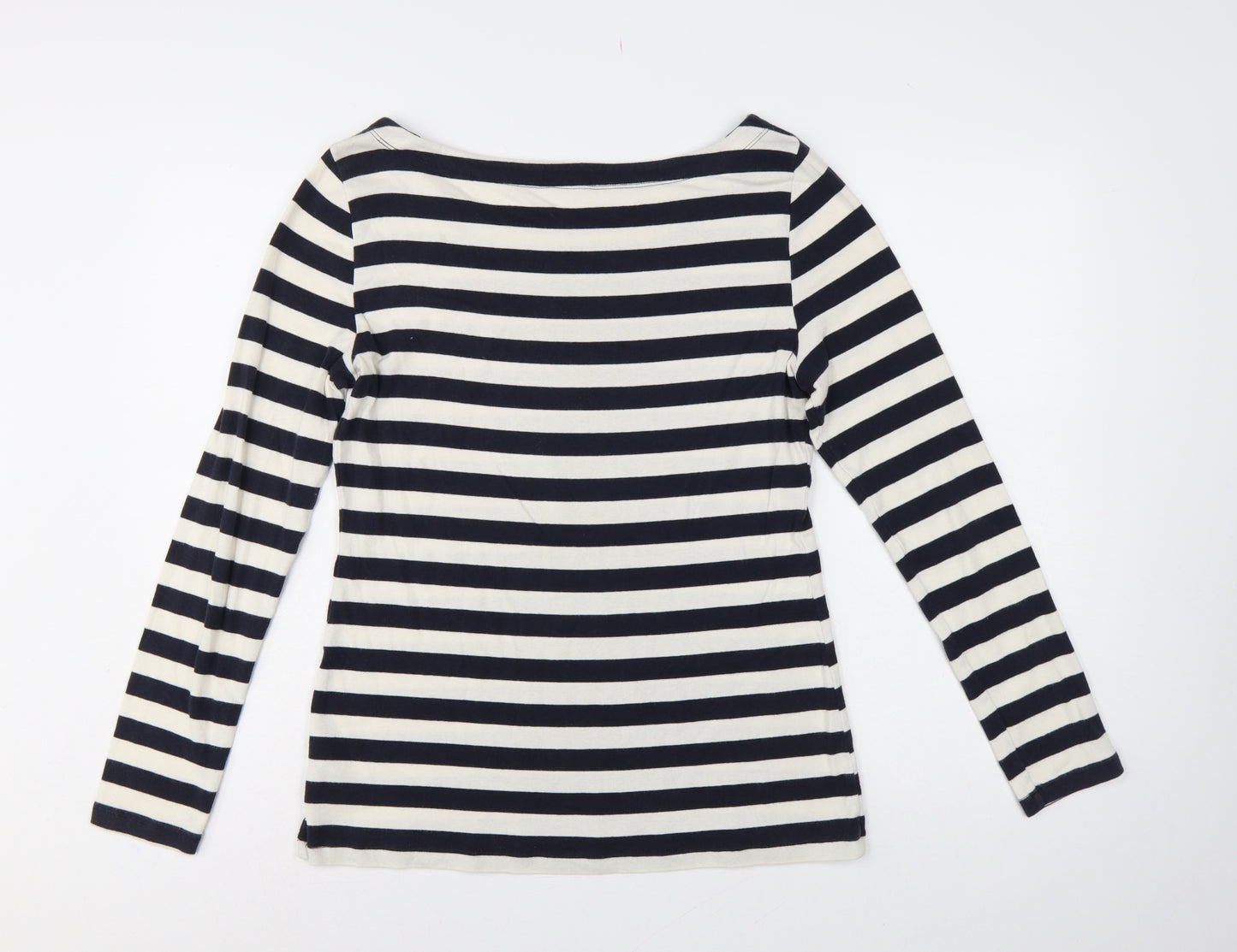 Banana Republic Women Blue Ivory L Striped Boat Neck Jersey T-Shirt