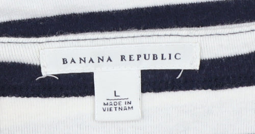 Banana Republic Women Blue Ivory L Striped Boat Neck Jersey T-Shirt