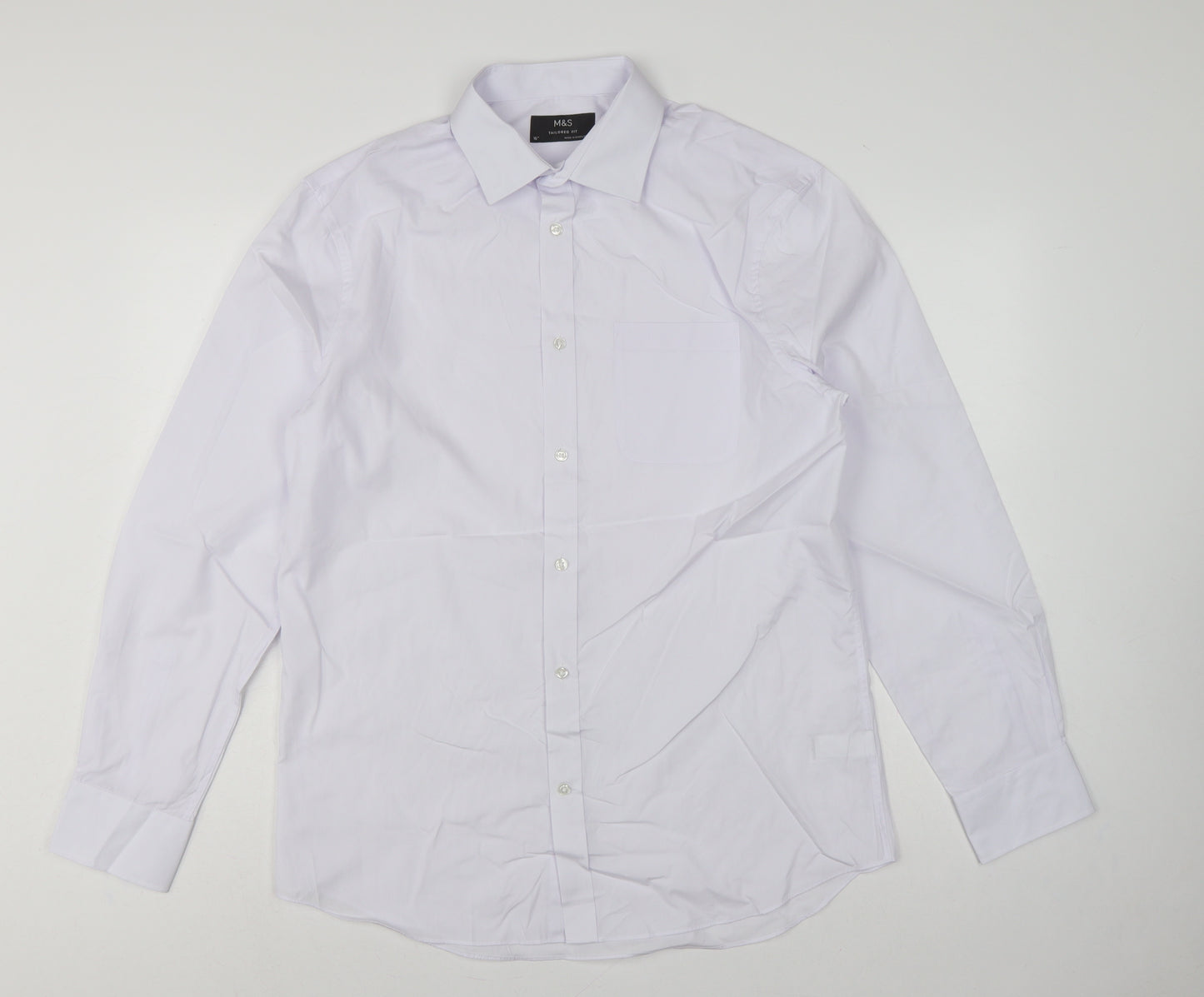 Marks & Spencer Men's White 16 Regular Long Sleeve Dress Shirt