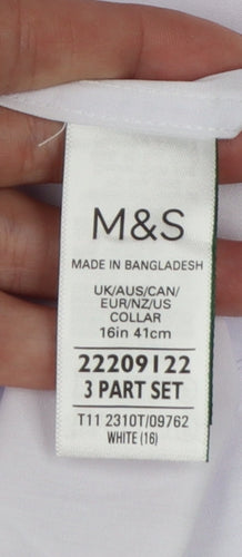 Marks & Spencer Men's White 16 Regular Long Sleeve Dress Shirt