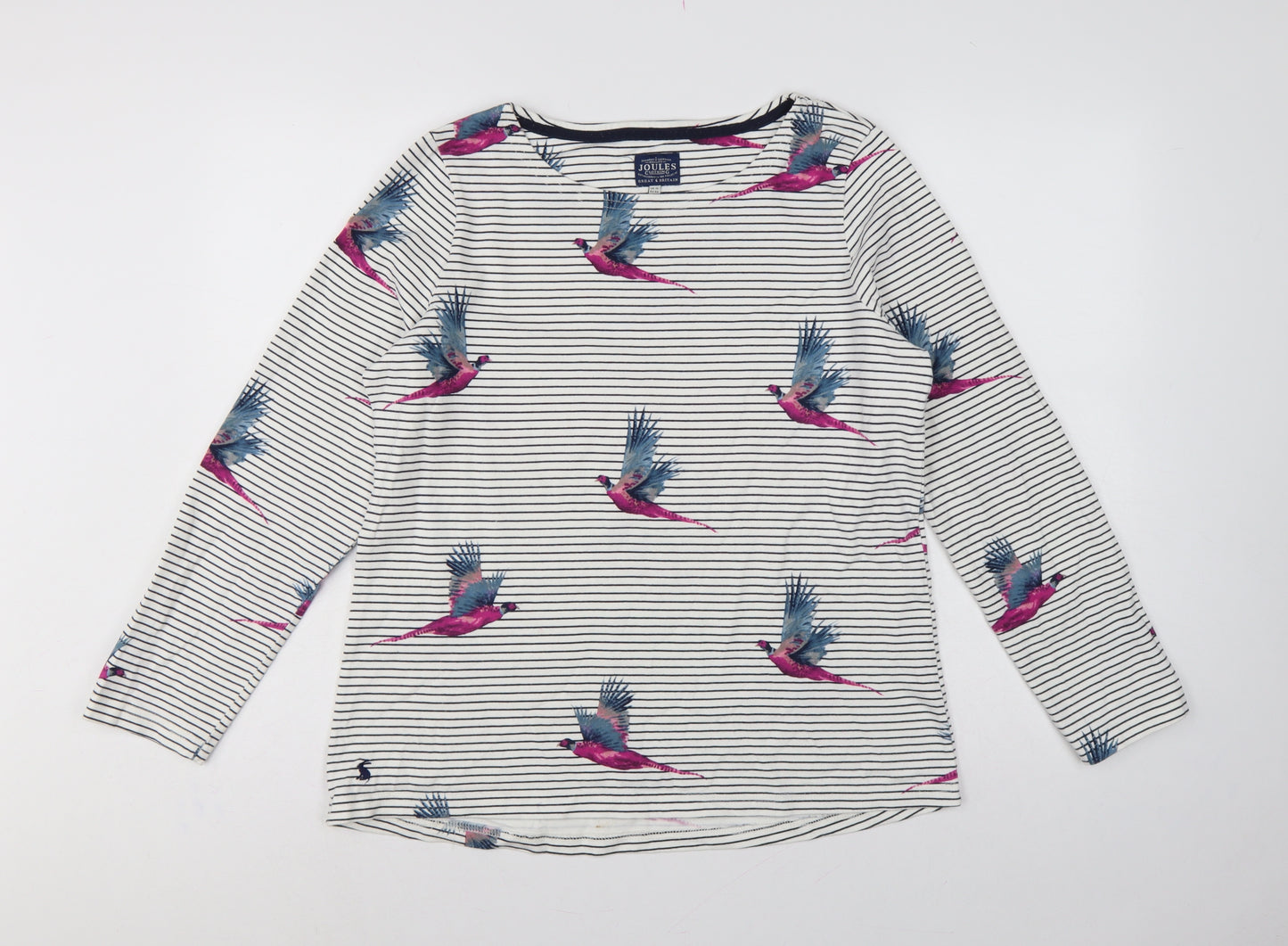 Joules Women’s White Stripe Pheasant Jersey Long Sleeve T-Shirt UK 16