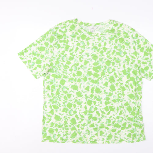 Marks & Spencer Women Green Animal Print T-Shirt UK 14 Short Sleeve