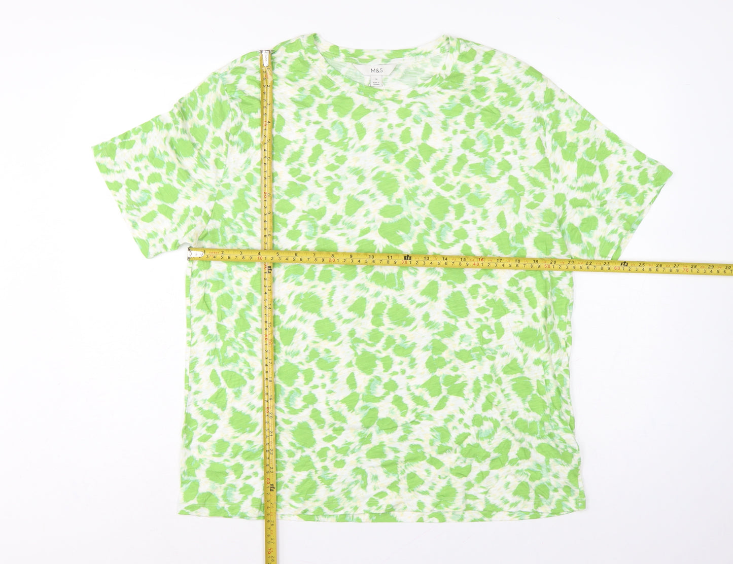 Marks & Spencer Women Green Animal Print T-Shirt UK 14 Short Sleeve