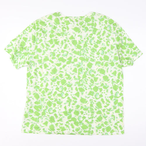 Marks & Spencer Women Green Animal Print T-Shirt UK 14 Short Sleeve
