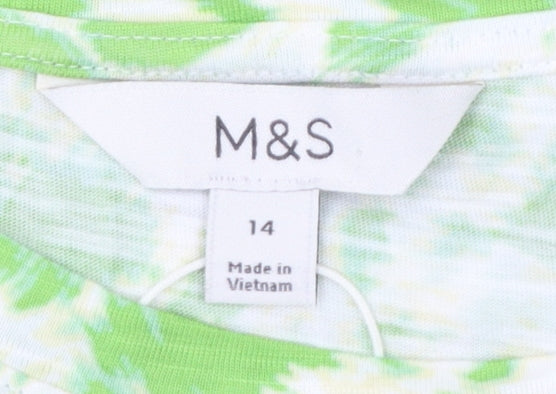 Marks & Spencer Women Green Animal Print T-Shirt UK 14 Short Sleeve
