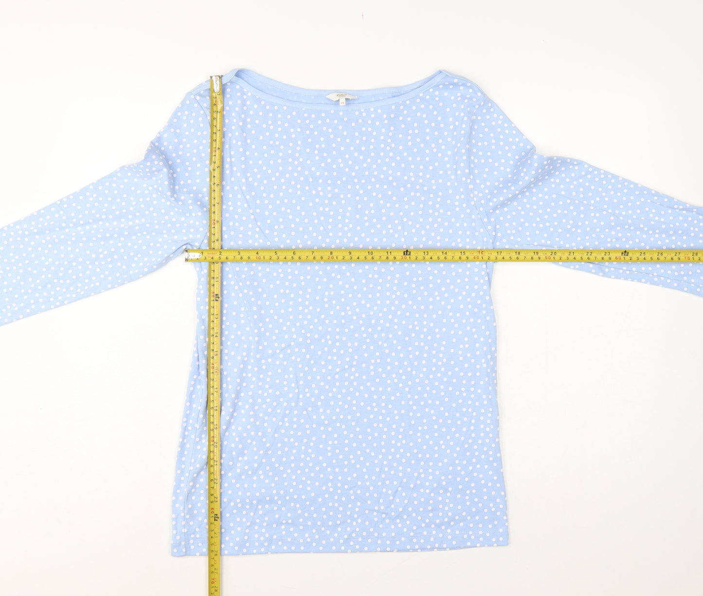 Cotton Traders Women’s Blue UK 14 Polka Dot Long Sleeve Basic Top