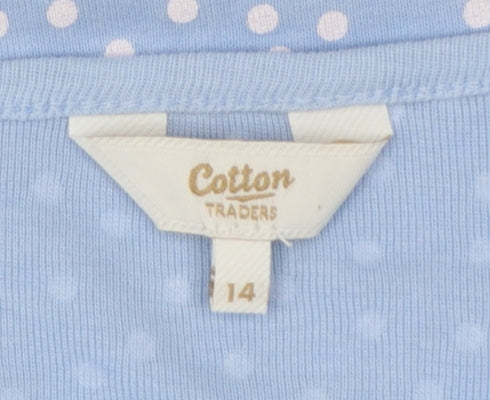 Cotton Traders Women’s Blue UK 14 Polka Dot Long Sleeve Basic Top