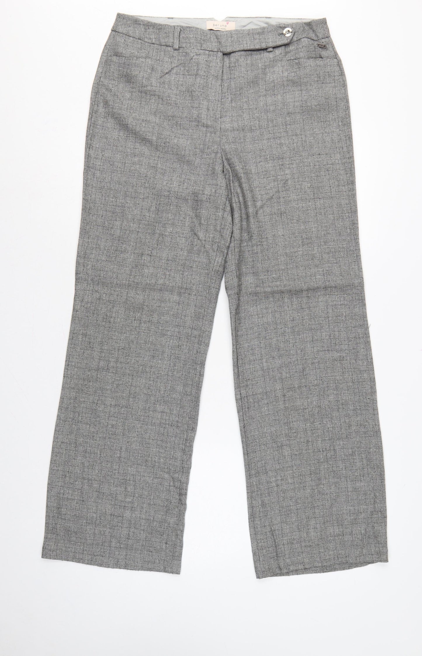 Per Una Women Grey Check Wool Blend Tailored Trousers UK 12