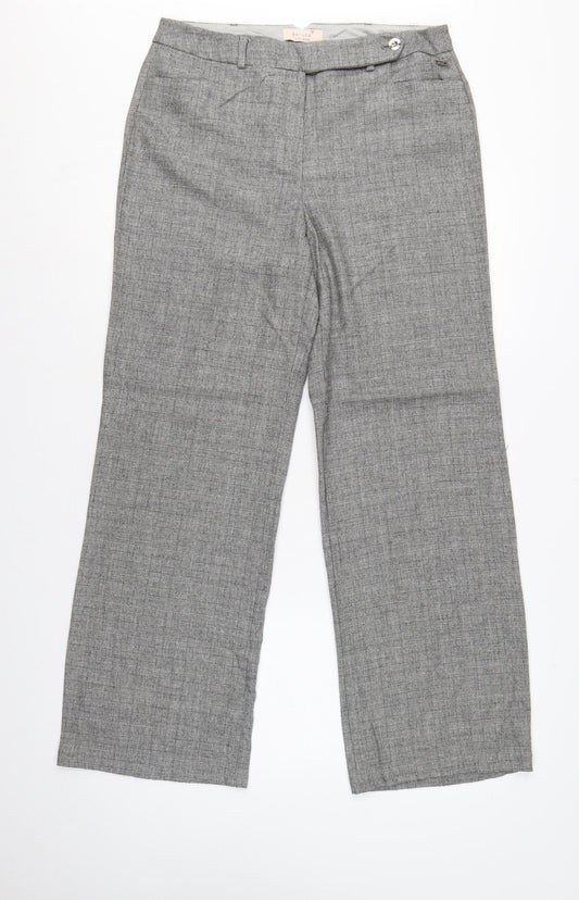 Per Una Women Grey Check Wool Blend Tailored Trousers UK 12