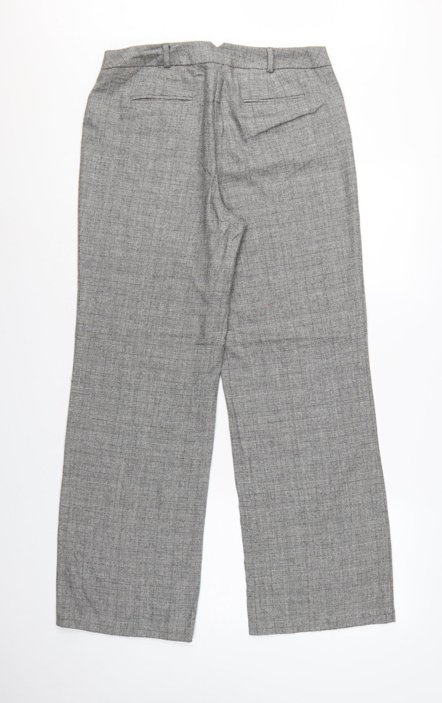 Per Una Women Grey Check Wool Blend Tailored Trousers UK 12