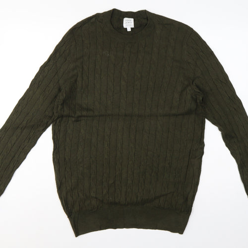 John Lewis Men’s Green M Cable Knit Cotton Cashmere Crew Neck Jumper