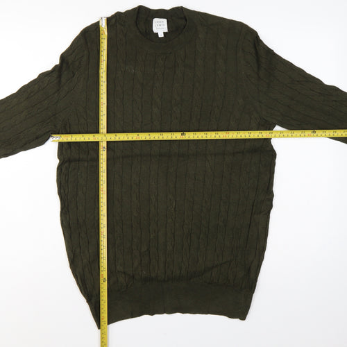John Lewis Men’s Green M Cable Knit Cotton Cashmere Crew Neck Jumper