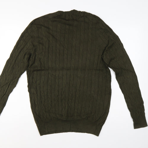 John Lewis Men’s Green M Cable Knit Cotton Cashmere Crew Neck Jumper
