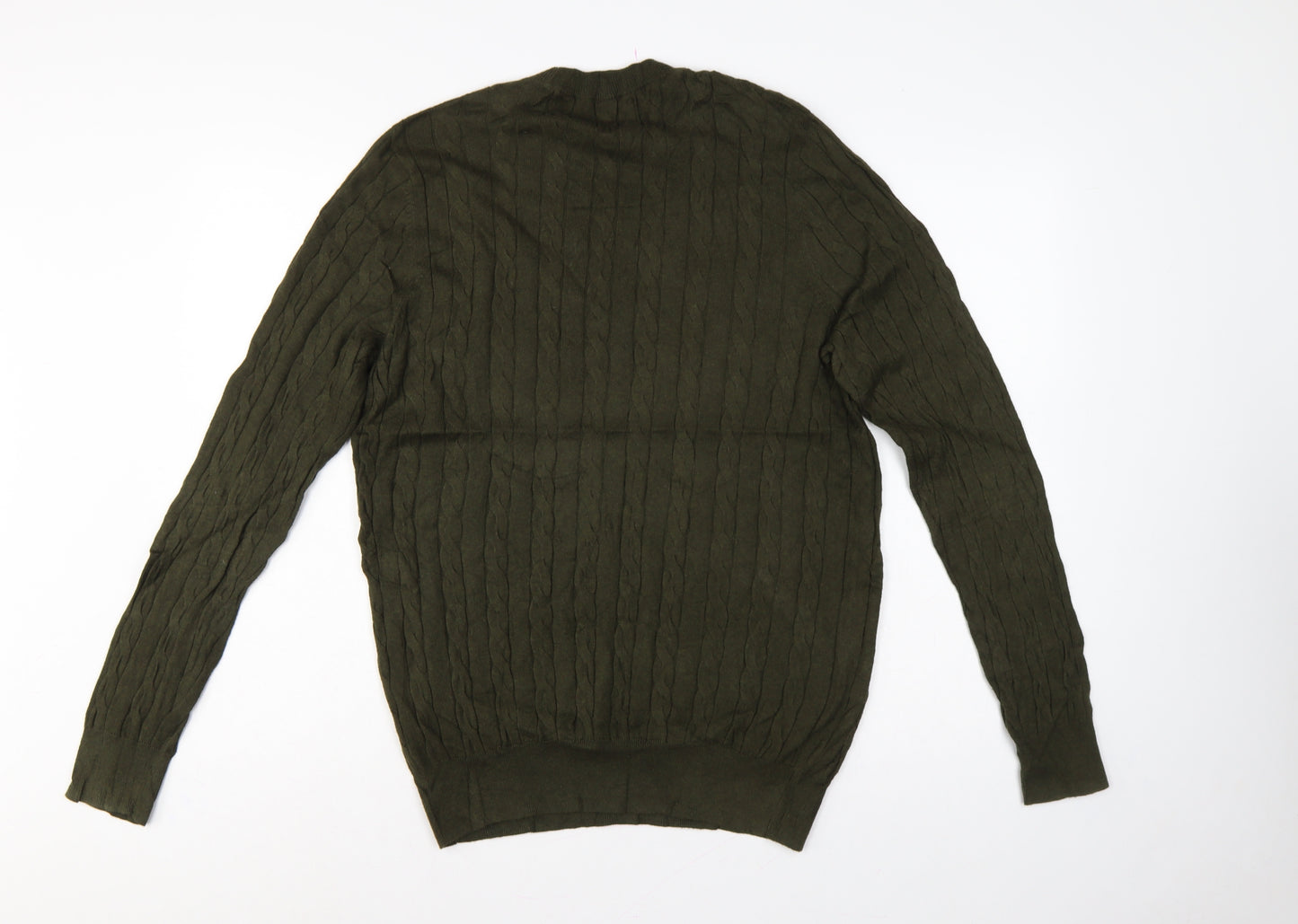 John Lewis Men’s Green M Cable Knit Cotton Cashmere Crew Neck Jumper