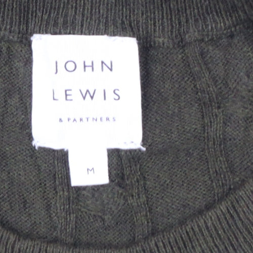 John Lewis Men’s Green M Cable Knit Cotton Cashmere Crew Neck Jumper