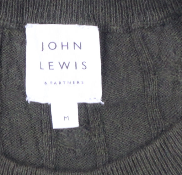 John Lewis Men’s Green M Cable Knit Cotton Cashmere Crew Neck Jumper