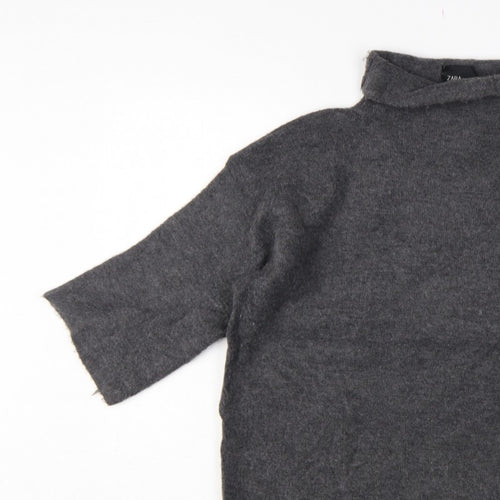 Zara Women Grey M Roll Neck Italian Yarn Knit Tunic Jumper