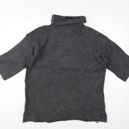 Zara Women Grey M Roll Neck Italian Yarn Knit Tunic Jumper