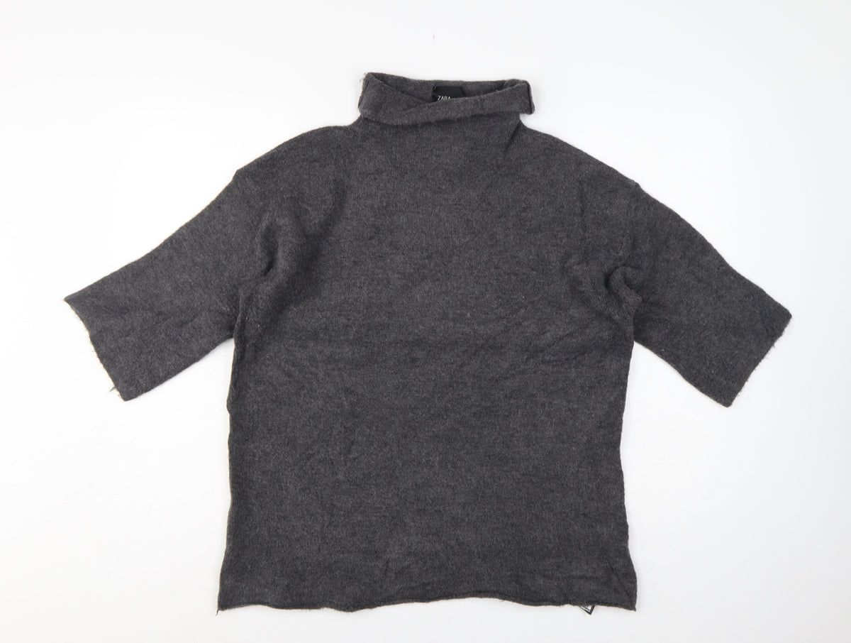 Zara Women Grey M Roll Neck Italian Yarn Knit Tunic Jumper