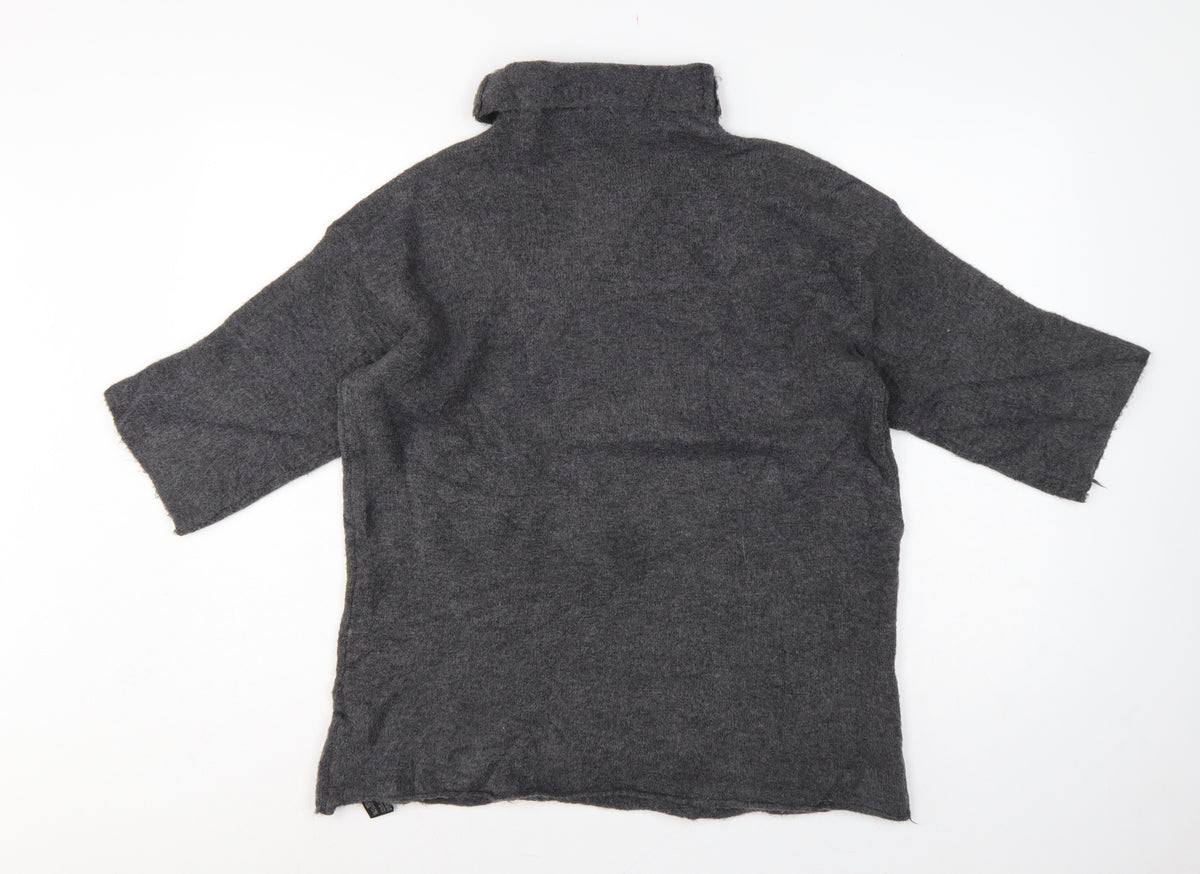 Zara Women Grey M Roll Neck Italian Yarn Knit Tunic Jumper
