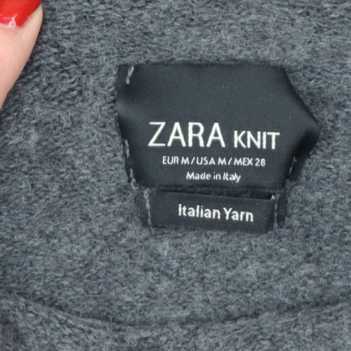 Zara Women Grey M Roll Neck Italian Yarn Knit Tunic Jumper