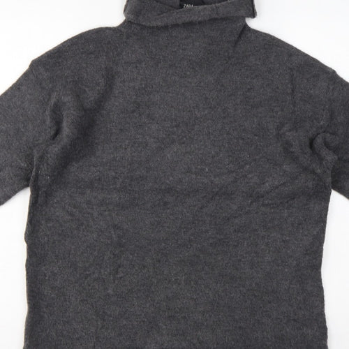 Zara Women Grey M Roll Neck Italian Yarn Knit Tunic Jumper