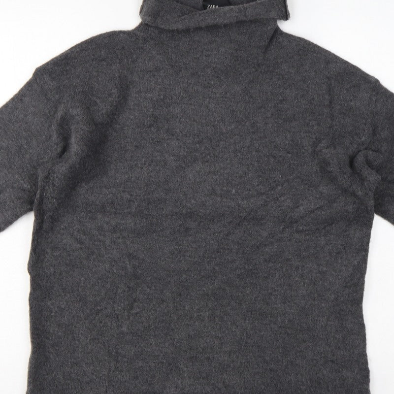 Zara Women Grey M Roll Neck Italian Yarn Knit Tunic Jumper