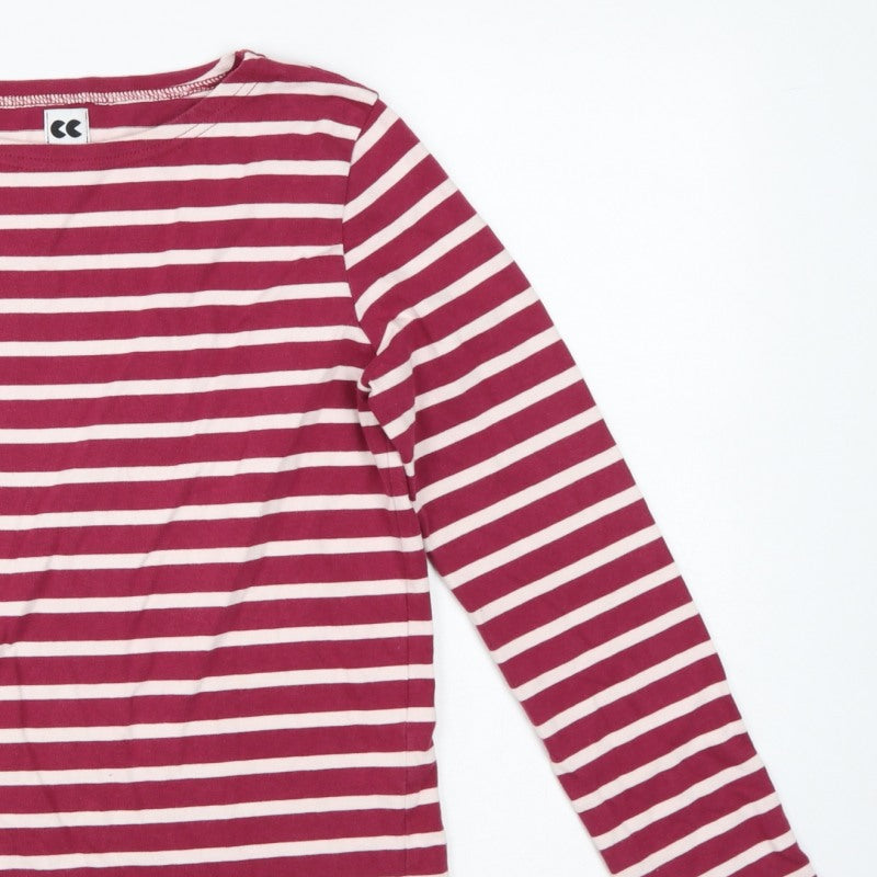 CC Women Pink Stripe Cotton Long Sleeve Boat Neck T-Shirt M