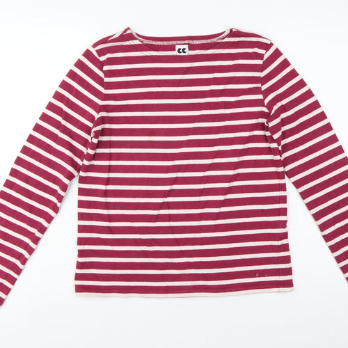 CC Women Pink Stripe Cotton Long Sleeve Boat Neck T-Shirt M