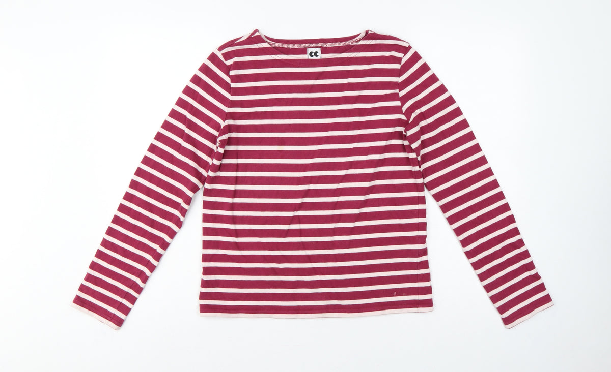 CC Women Pink Stripe Cotton Long Sleeve Boat Neck T-Shirt M