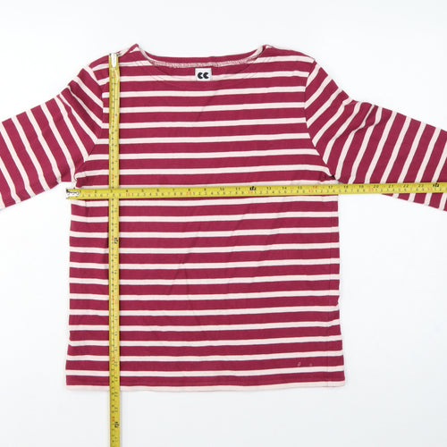 CC Women Pink Stripe Cotton Long Sleeve Boat Neck T-Shirt M