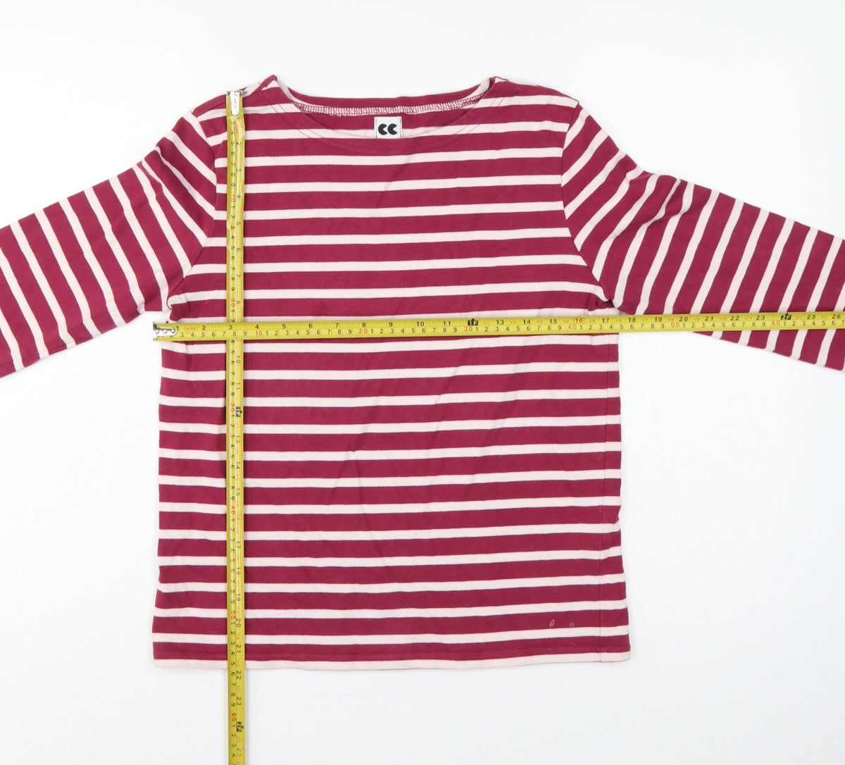 CC Women Pink Stripe Cotton Long Sleeve Boat Neck T-Shirt M