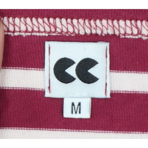CC Women Pink Stripe Cotton Long Sleeve Boat Neck T-Shirt M