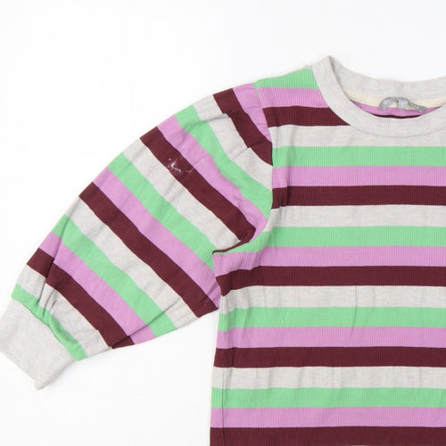 Oliver Bonas Women Multicoloured UK 10 Striped Ribbed Balloon Sleeve Top