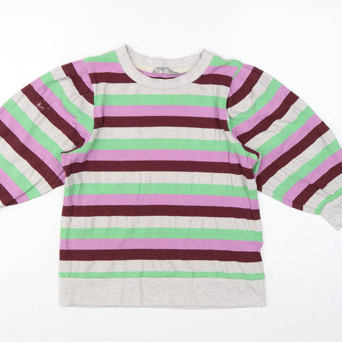 Oliver Bonas Women Multicoloured UK 10 Striped Ribbed Balloon Sleeve Top