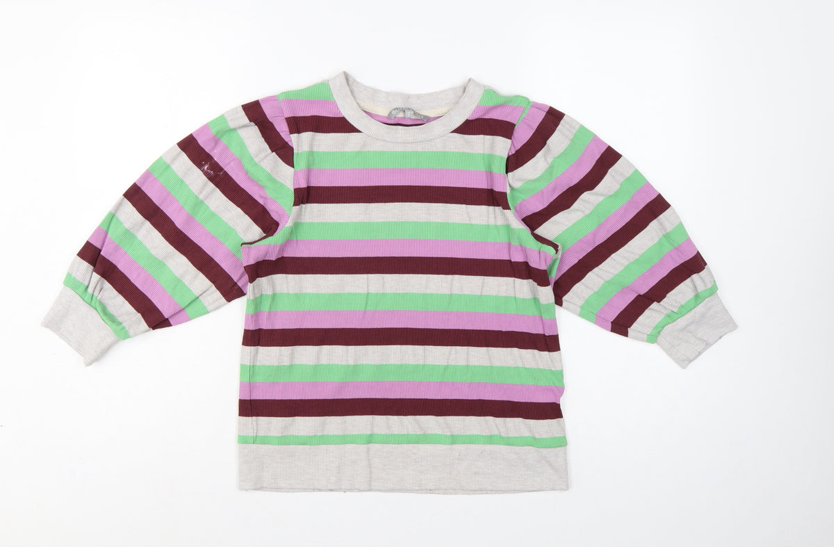 Oliver Bonas Women Multicoloured UK 10 Striped Ribbed Balloon Sleeve Top