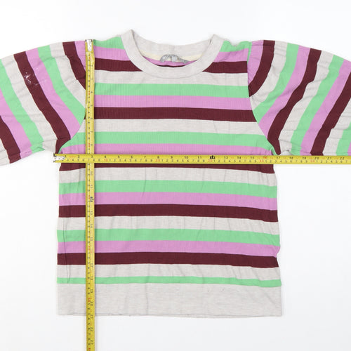 Oliver Bonas Women Multicoloured UK 10 Striped Ribbed Balloon Sleeve Top