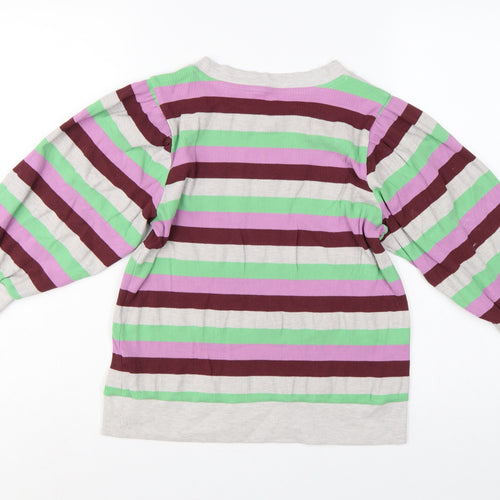 Oliver Bonas Women Multicoloured UK 10 Striped Ribbed Balloon Sleeve Top