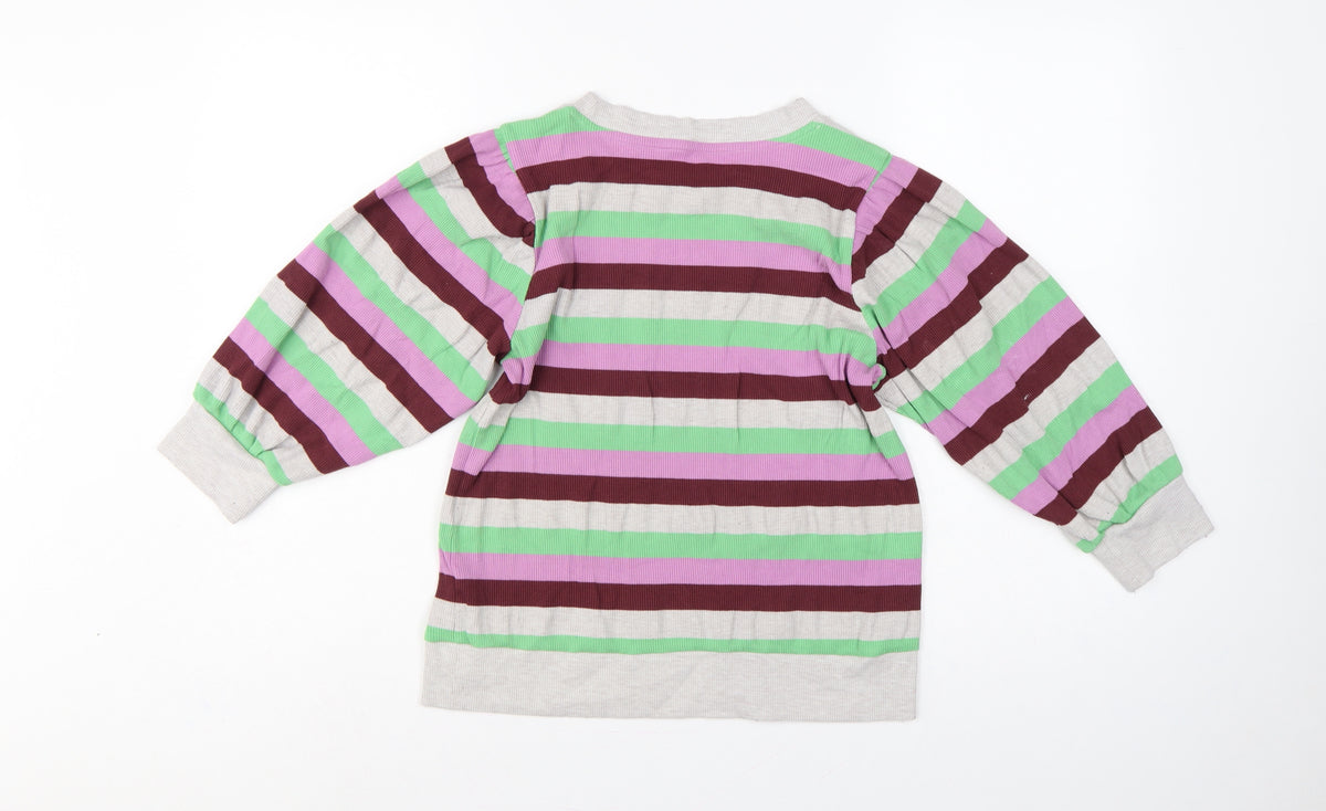Oliver Bonas Women Multicoloured UK 10 Striped Ribbed Balloon Sleeve Top