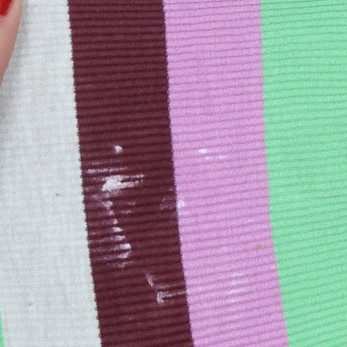 Oliver Bonas Women Multicoloured UK 10 Striped Ribbed Balloon Sleeve Top